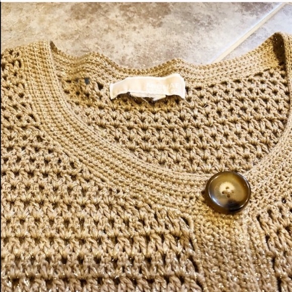 Michael Kors all seasons gold open knit button down ca… - Picture 4 of 10